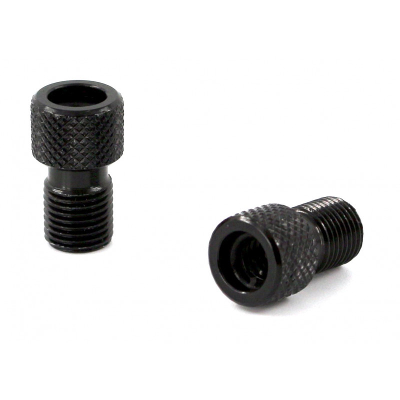 Presta/Schrader valve adapter with O-ring - Aluminium - Black (each) Presta/Schrader valve adapter with O-ring - Aluminium - Black (each)