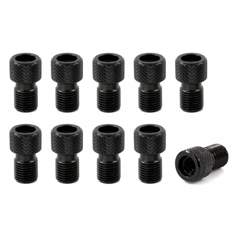 Presta/Schrader valve adapter with O-ring - Aluminium - Black (set of 10)