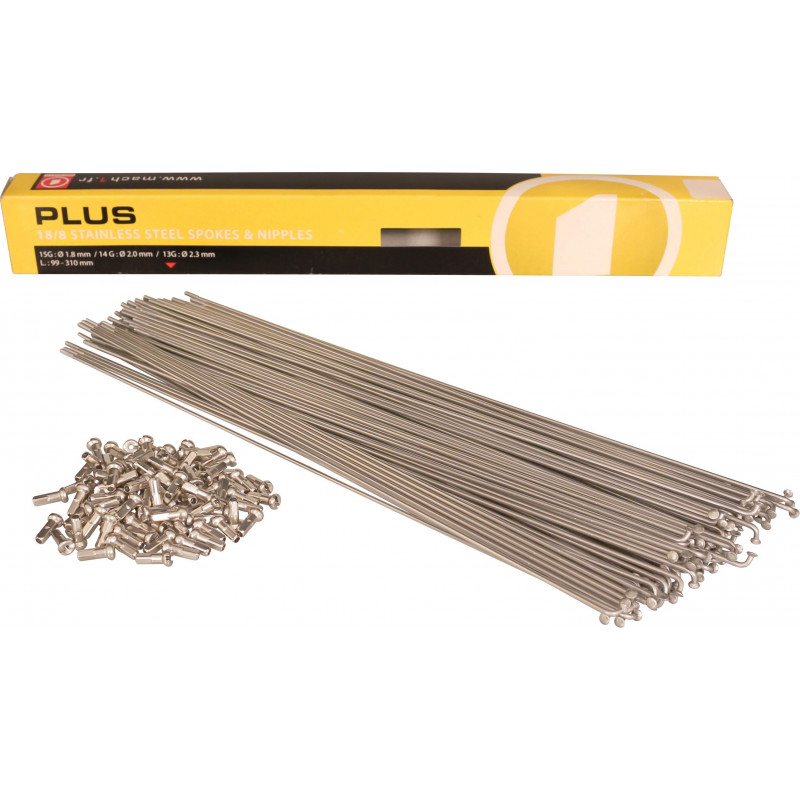 Mach1 PLUS stainless-steel spokes 2.3mm - Silver (box of 100) Mach1 PLUS stainless-steel spokes 2.3mm - Silver (box of 100)