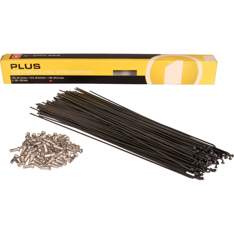 Mach1 PLUS stainless-steel spokes 2.3mm - Black (box of 100)
