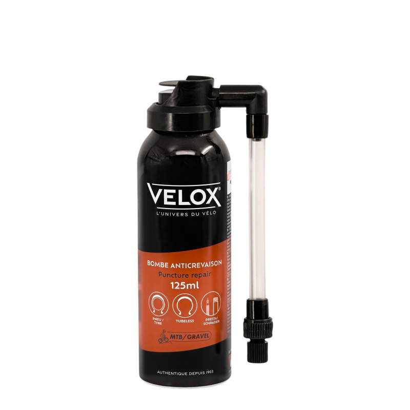 Velox MTB puncture repair spray 125 ml with its flexible hose Velox MTB puncture repair spray 125 ml with its flexible hose
